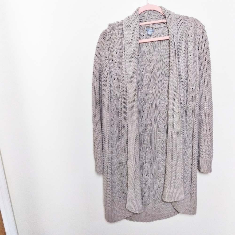 Aerie Light Brown Neutral Longline Open Front Cable Knit Sweater Size xs